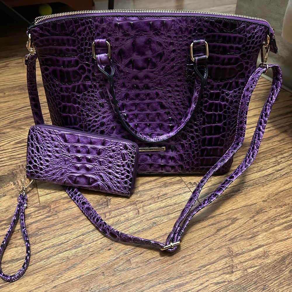 MKF Deep Purple Leather Shoulder Bag with matching wallet